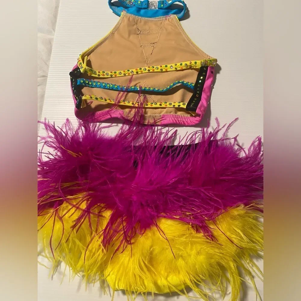 Custom solo dance costume sassy feather contemporary jazz 2 piece LC child/SA